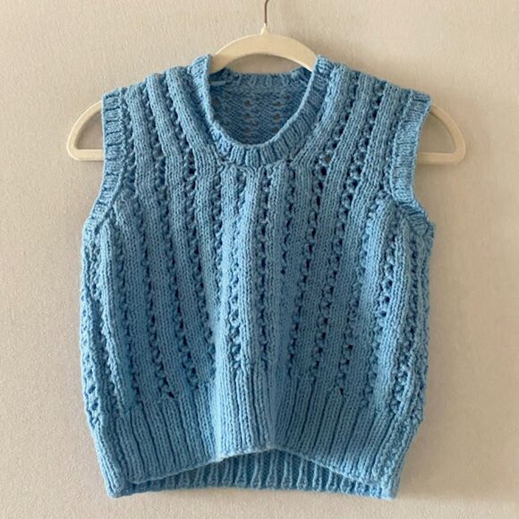 Vintage Handmade Knit Baby Blue Sweater Vest Size XS-S - Picture 5 of 6